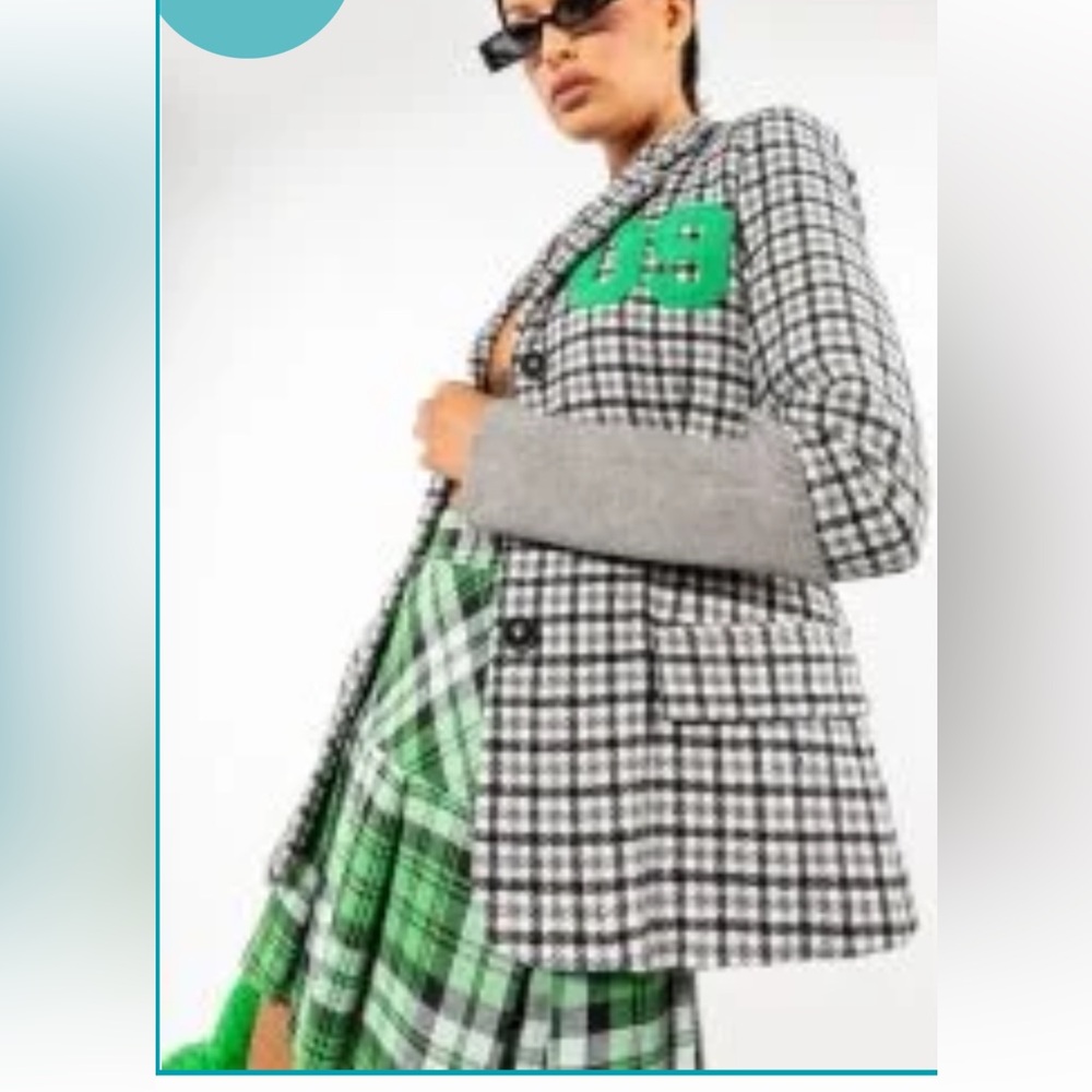 AKIRA Black and White Plaid Blazer